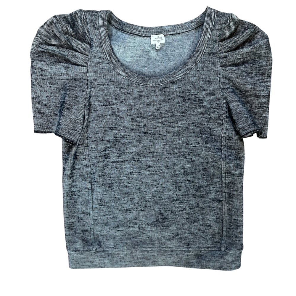 Wilfred Charcoal Patterned Wool Puff Sleeve Crewneck Tee